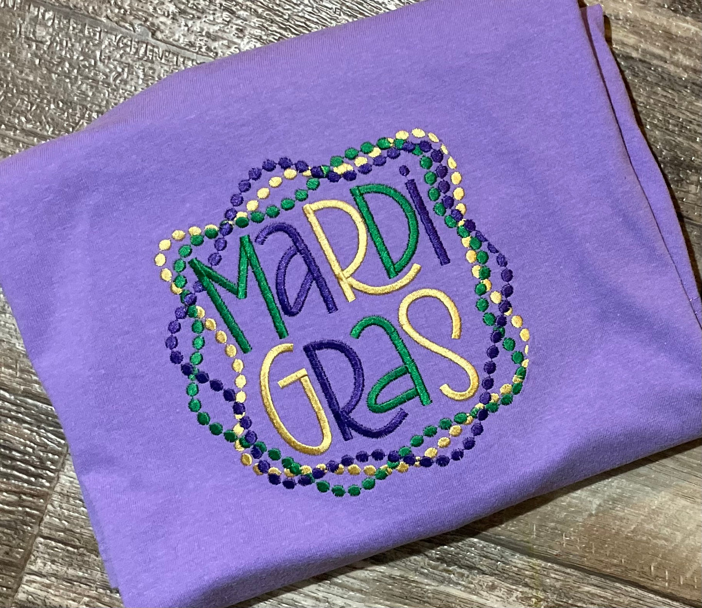 Adult Mardi Gras Bead Embroidered Tee