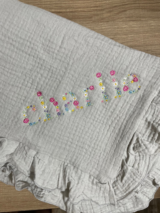 Muslin Ruffle Baby Blanket