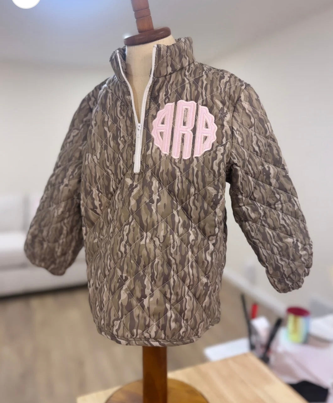 Quilted Quarter Zip Camo Pullover